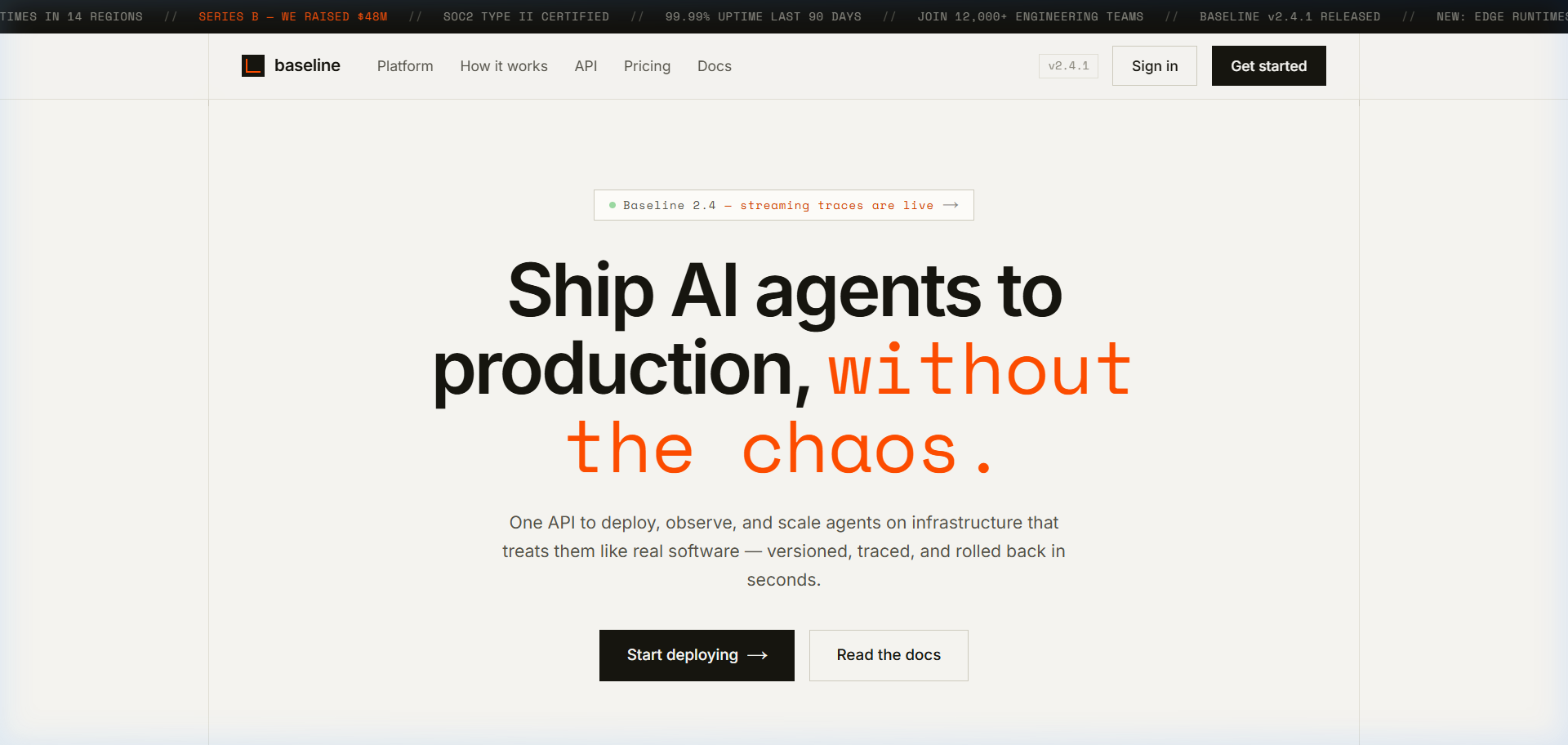 Developer tool landing page hero